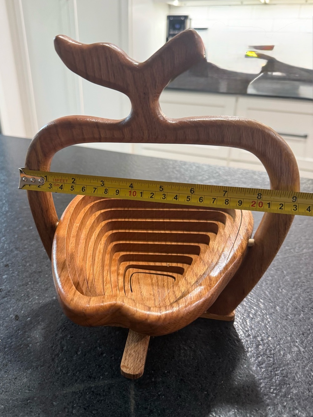 Vintage Collapsible Wood Apple Shaped Fruit Basket Bowl Collectible Rustic Decor - Picture 6 of 8